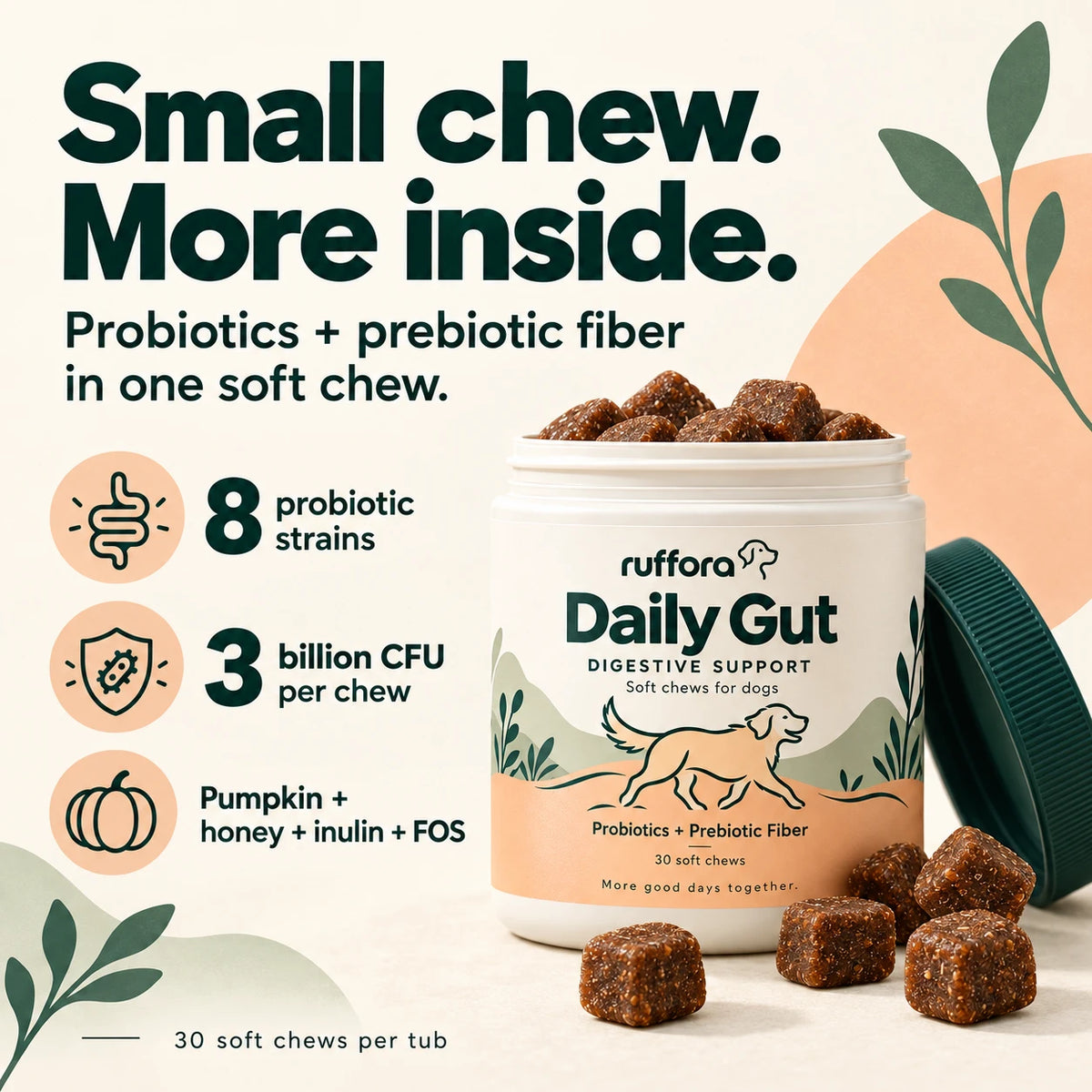 Daily Gut benefits: 8 strains, 3 billion CFU per chew