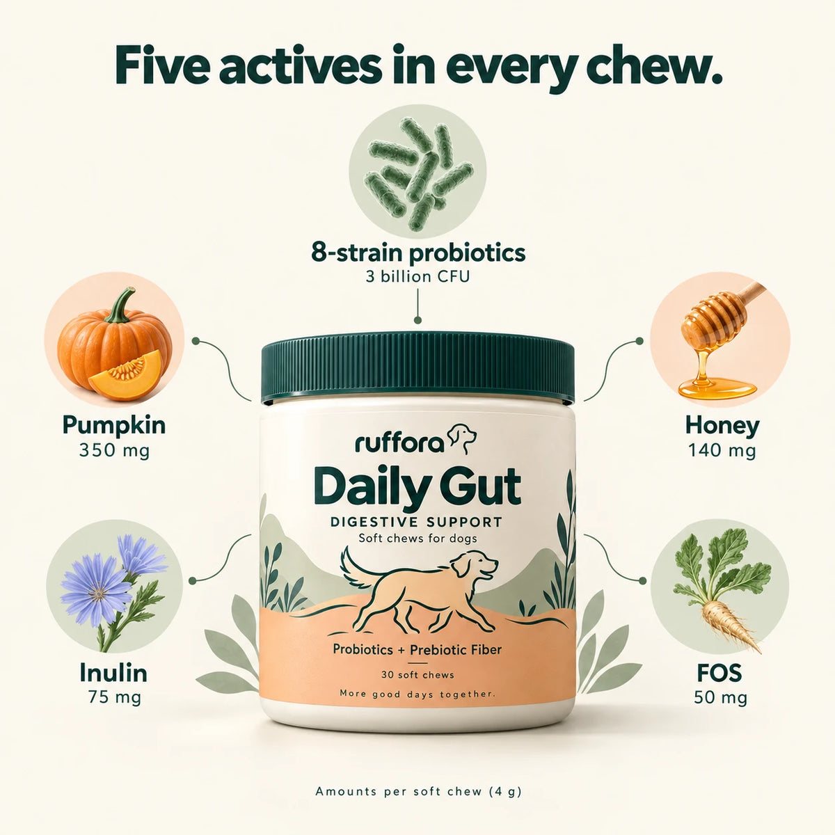 Daily Gut ingredient amounts per chew