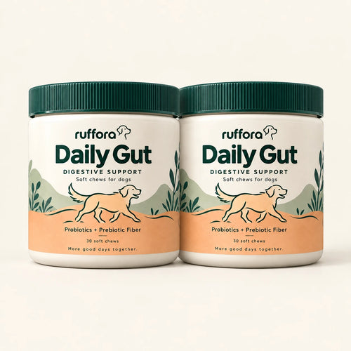 Two tubs of Ruffora Daily Gut soft chews