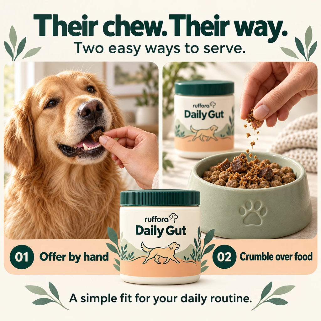 Two ways to feed Daily Gut: by hand or over food